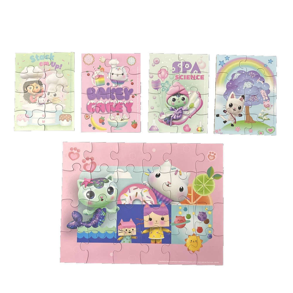 Gabby’s Dollhouse 5 Wood Puzzles Toy Whimsical Bakery Cakey Spa Science